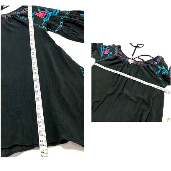 Roja Black Embroidered Tunic Top Blouse Size Medium Boho Peasant Floral - Picture 15 of 15